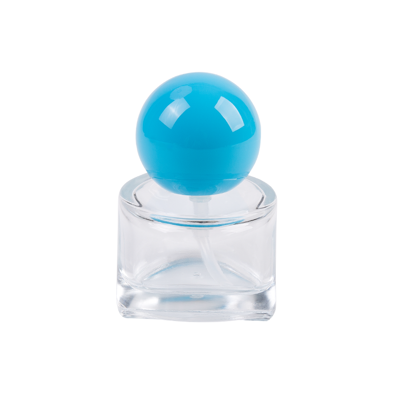 Bottiglia cosmetica in vetro da 30 ml con tappo addominali blu