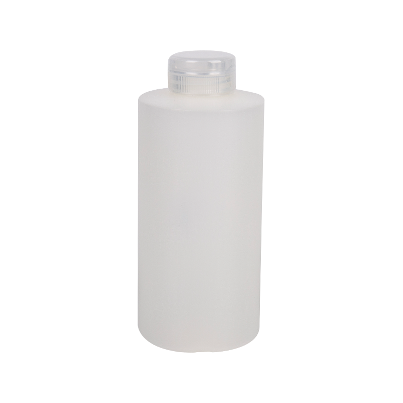 Bottiglia rotonda HDPE da 250 ml con tappo a vite trasparente